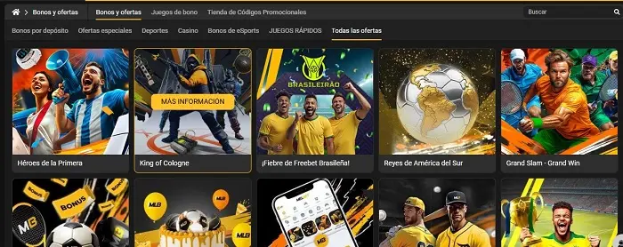 Sección de bonos y ofertas en Melbet con banners de promociones destacadas
