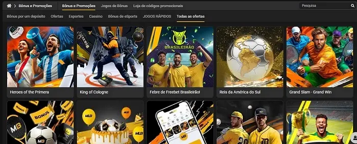Seção de bônus e ofertas na MelBet com banners de promoções em destaque