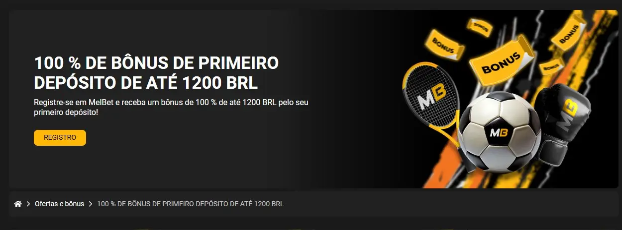 Banner de bônus de boas-vindas de 100% na MelBet com instruções para obtê-lo